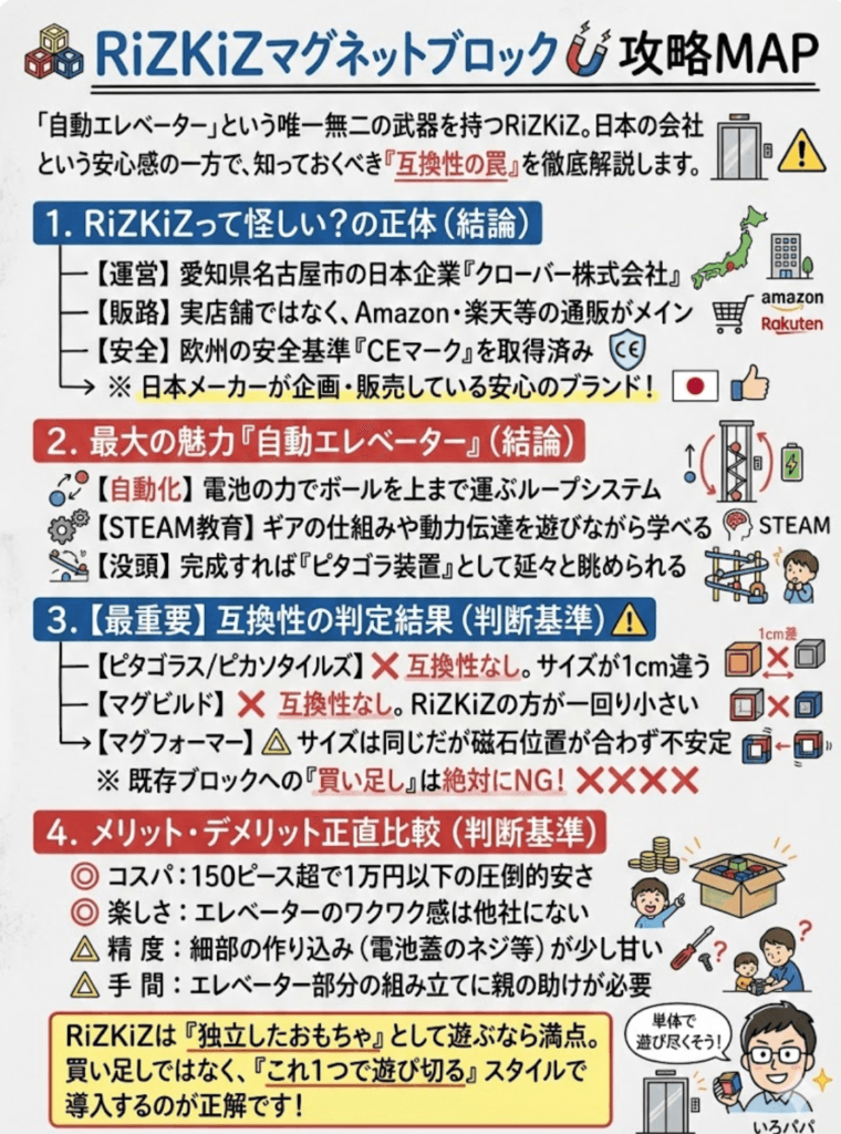 【RiZKiZってどこの会社？】評判のマグネットブロック・ボールコースターを徹底レビュー！安全性・互換性は？をわかりやすく説明した画像