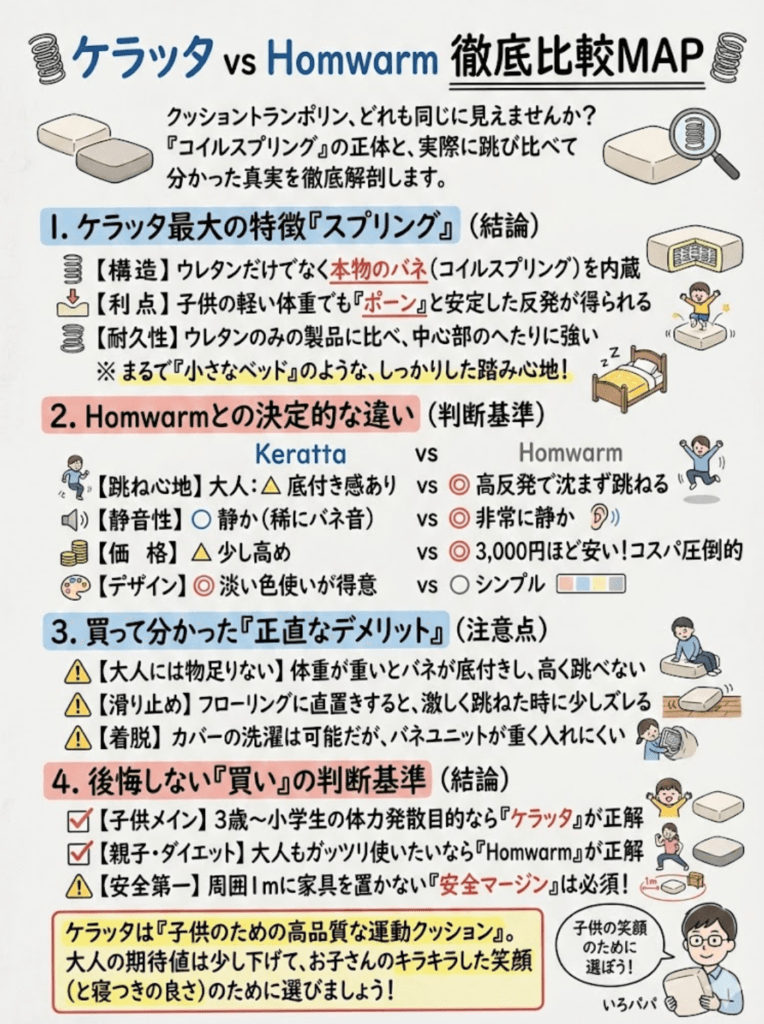 【本音レビュー】ケラッタ トランポリン クッション「FUN FUN JUMPER」は本当に跳ねる?Homwarmと比較して後悔しない?をわかりやすく説明した画像