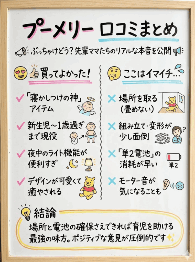 ぶっちゃけどうなの？プーさん6WAYメリーの口コミ・評判まとめを分かりやすく整理した画像