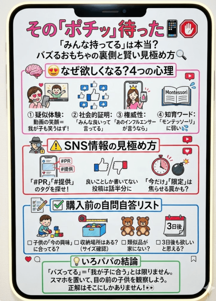 バズってる＝本当に良い？SNS時代の情報との賢い付き合い方をわかりやすく説明した画像