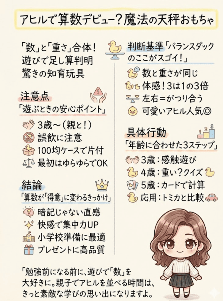 3歳からの算数入門!天秤おもちゃバランスダックの口コミと遊び方｜数字嫌いになる前に！をわかりやすく説明した画像