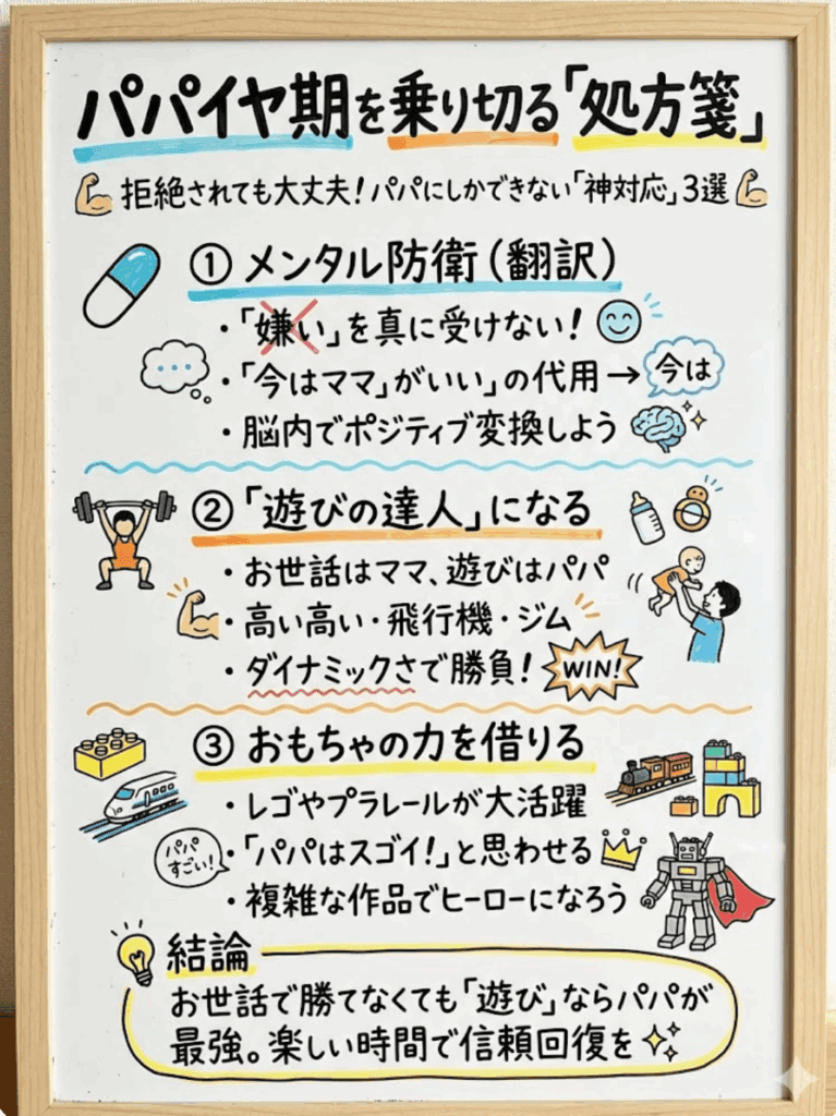 【パパ向け】心が折れそうな時の「処方箋」と神対応を分かりやすく図解した画像
