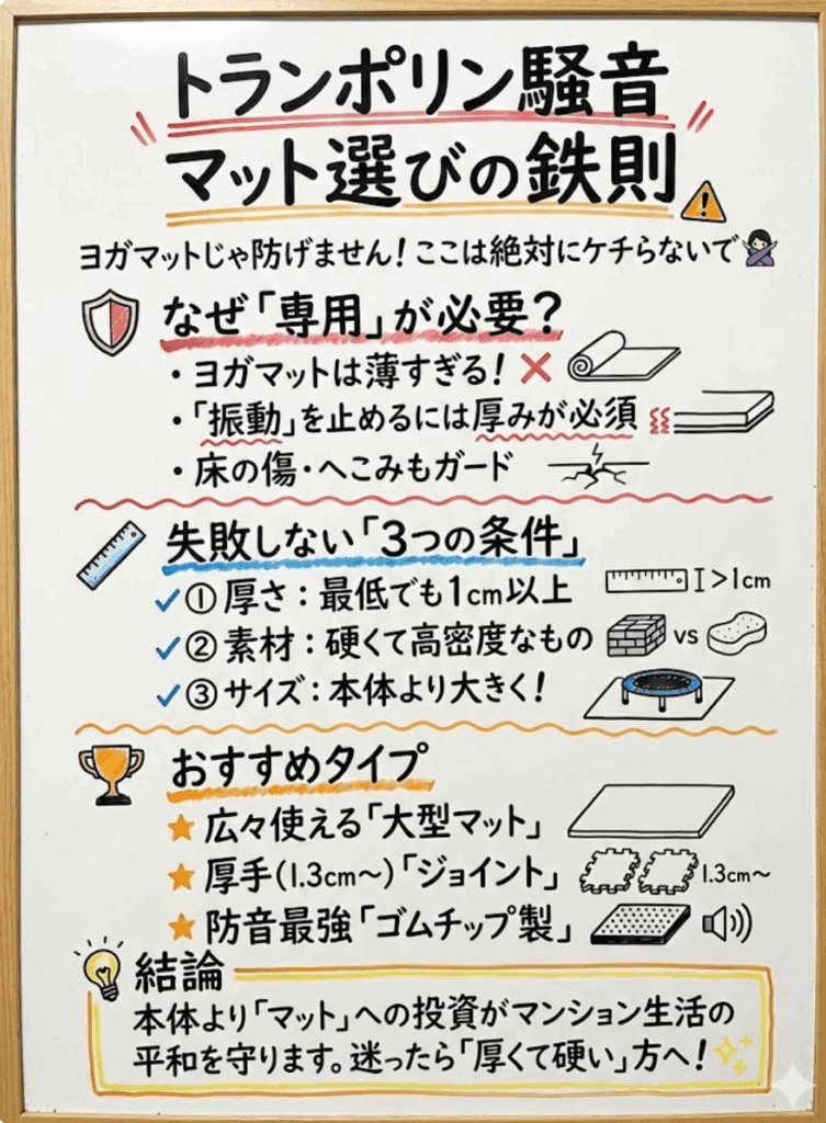【超重要】騒音対策の要！「専用マット」は絶対にケチらないでをわかりやすく説明した画像