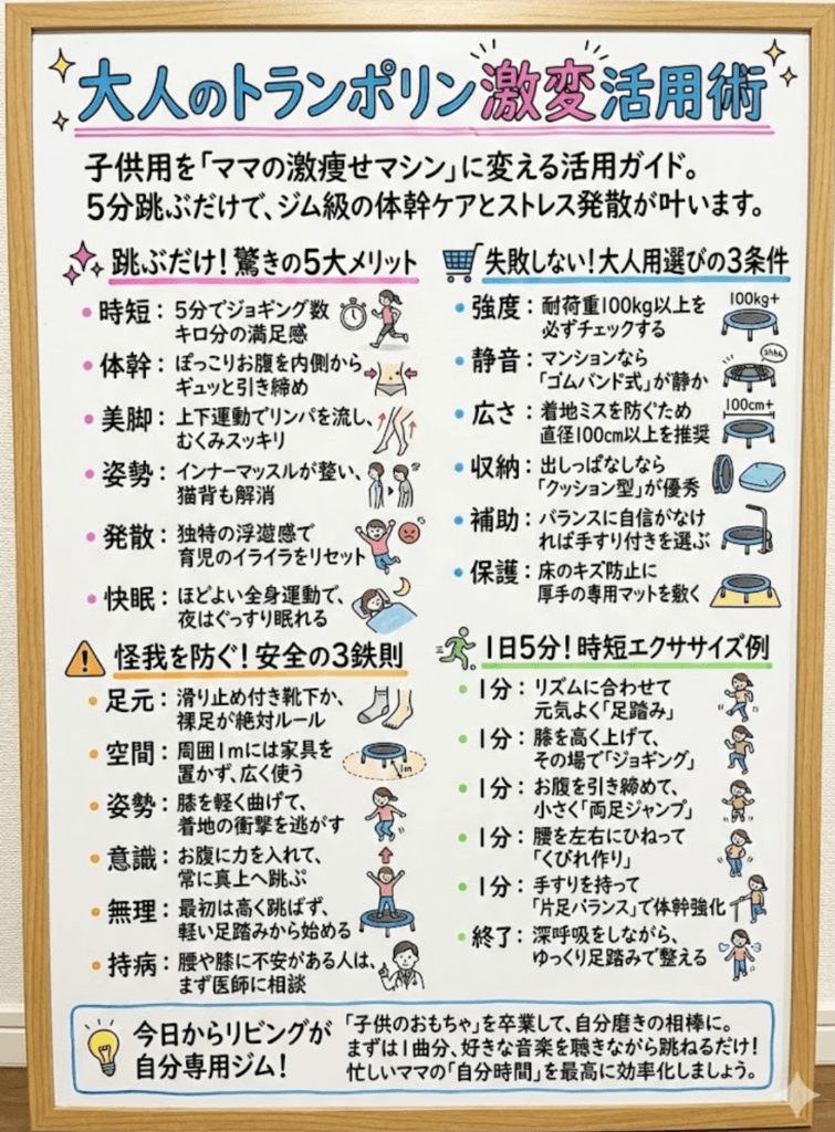 【え、大人も痩せる?】トランポリンの驚くべきダイエット効果!ストレス解消・体幹強化も!【体験談】をわかりやすく説明した画像
