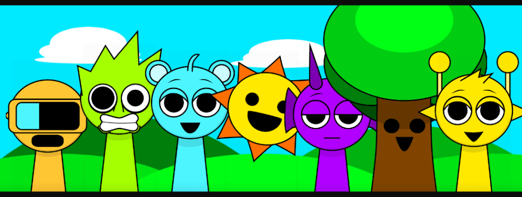 スプランキー（Sprunki）のキャラクターの名前　ガーノルド、オワックス、スカイ、ミスターサン、ダーブル、ミスターツリー、サイモン