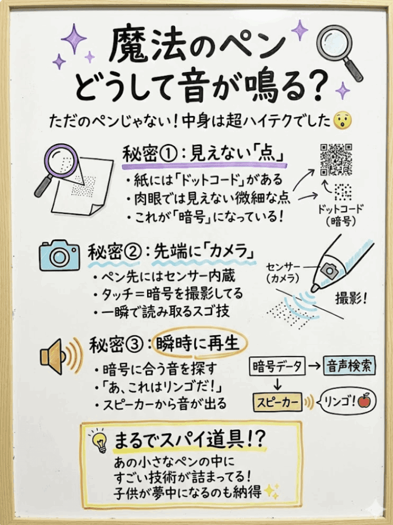 【あの魔法のペンはどうなってるの?】「はじめてずかん1000」タッチペンの驚きの「仕組み」を徹底解説!を図解した画像
