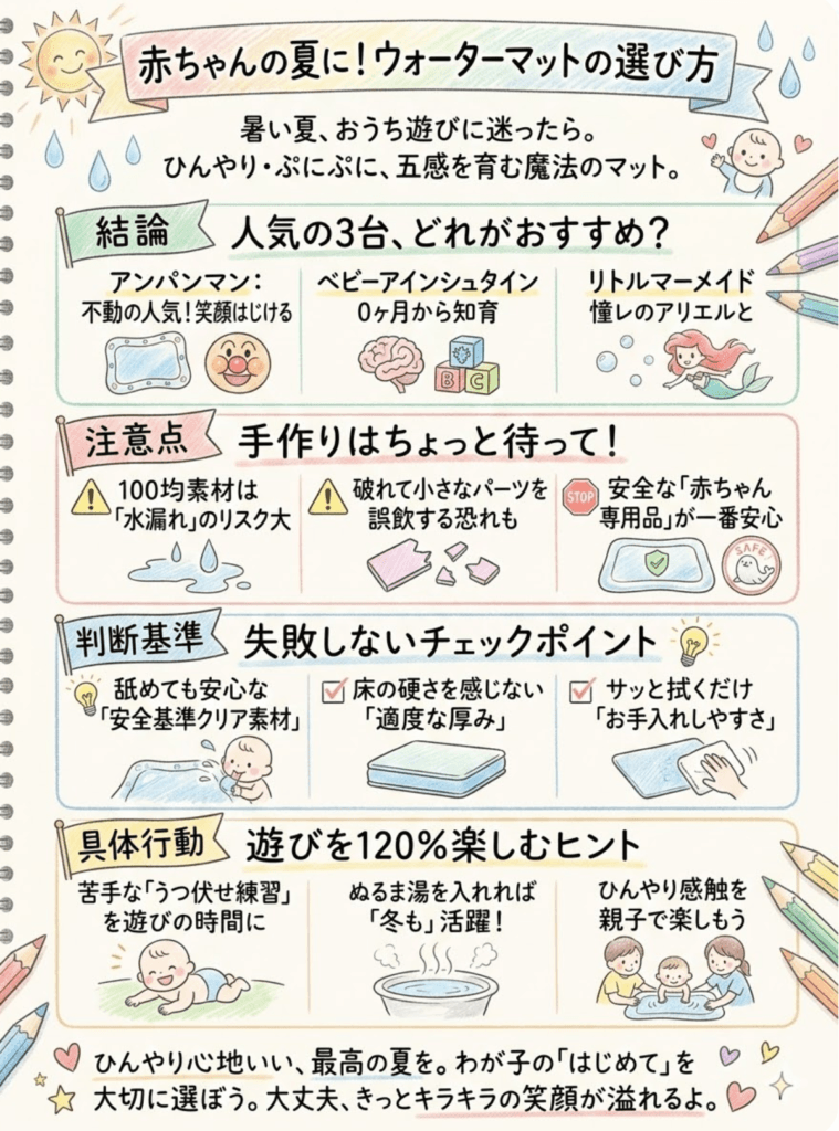 【赤ちゃん大興奮!】ウォーターマット徹底比較レビュー!アンパンマン・ベビーアインシュタイン…おすすめ&選び方、知育効果は?をわかりやすく説明した画像