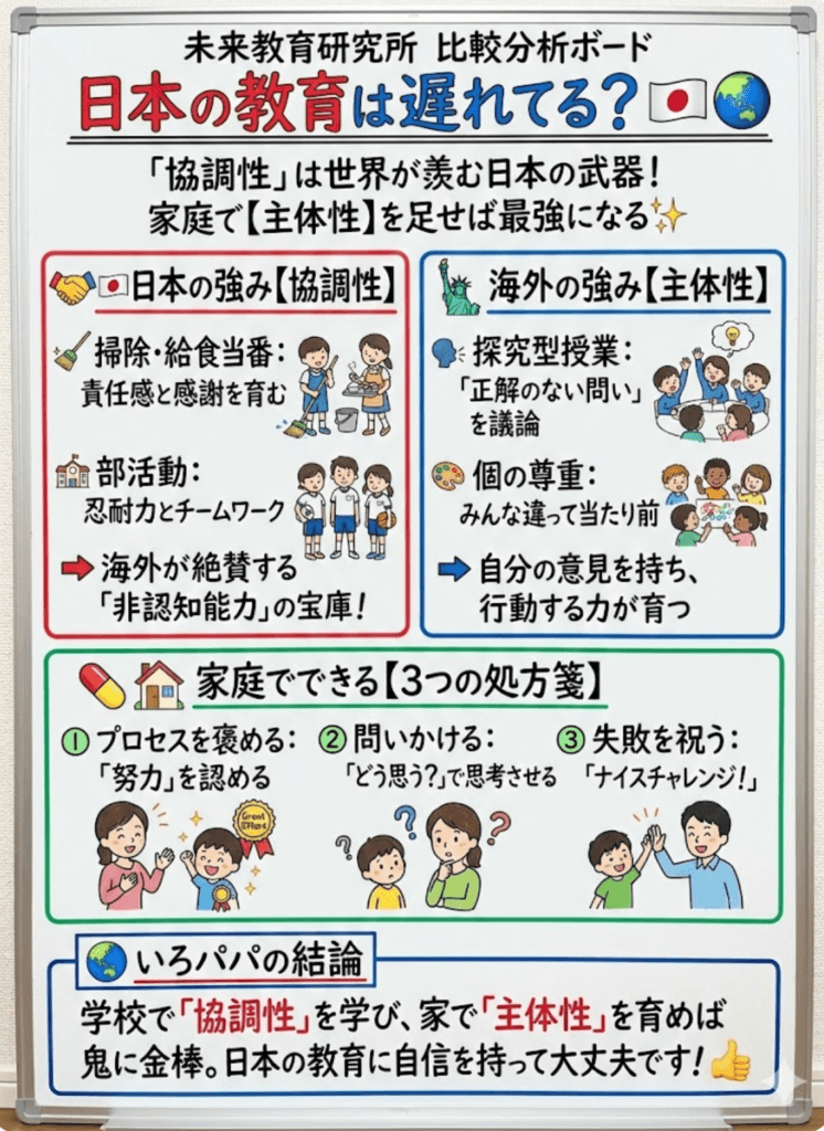 日本の教育で自己肯定感の低い子にさせない!家庭でできる、海外式『主体性』の育て方をわかりやすく説明した画像