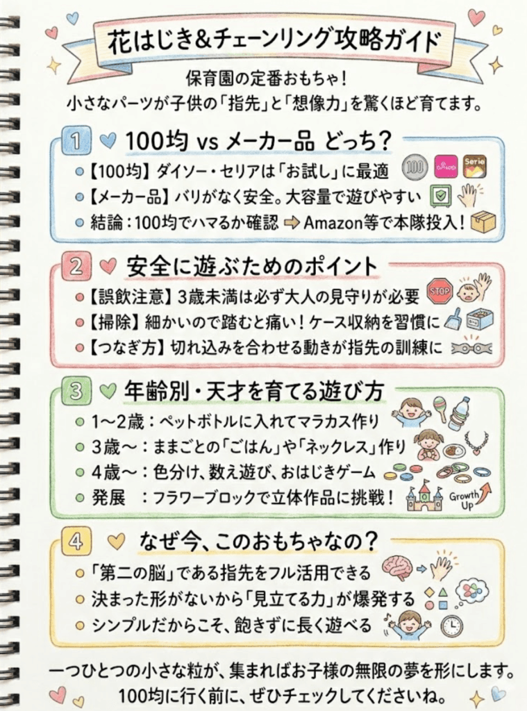 まとめ：「花はじき」は、子供の“想像力の種”。安価で、無限の可能性。をわかりやすく説明した画像