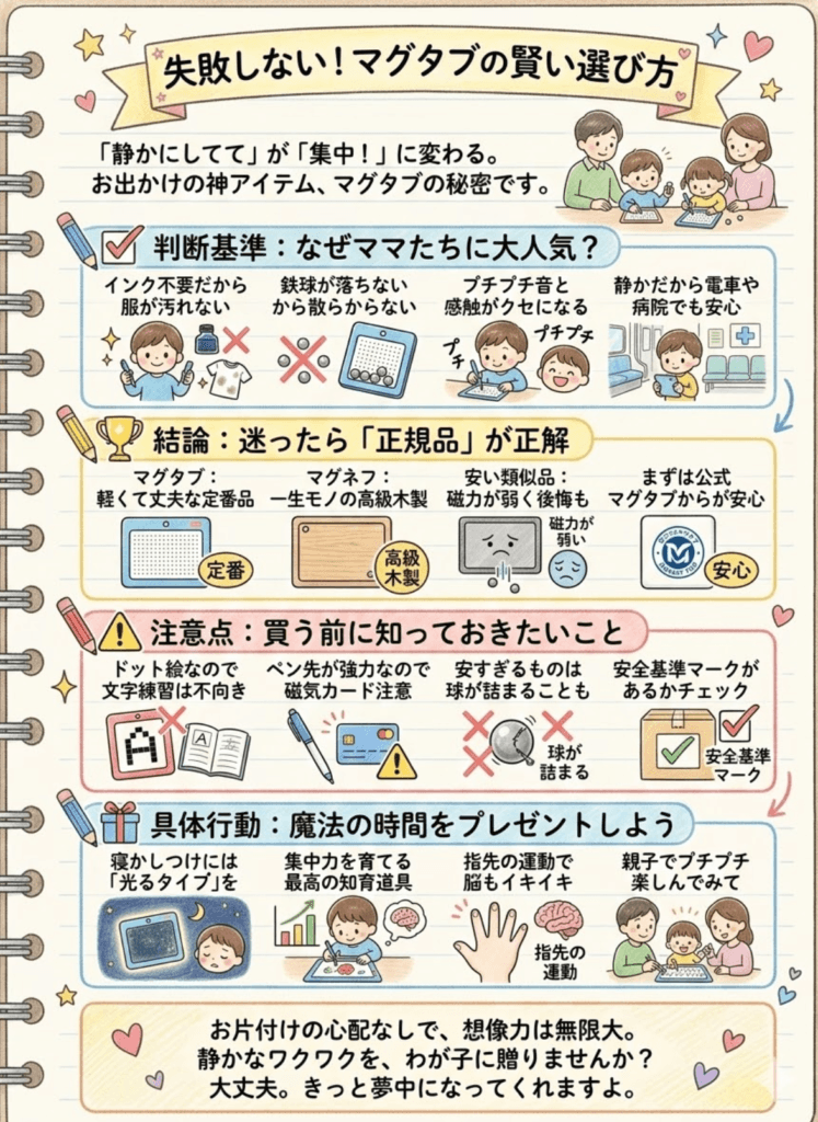 【マグタブ】口コミで人気!静かな魔法のおもちゃは正規品を選ぶべき?マグネフとの違いも解説をわかりやすく説明した画像