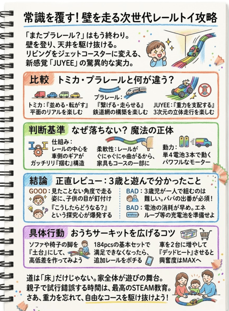 【レビュー】車が壁や天井を走る！？新感覚レールおもちゃが凄すぎた！トミカ・プラレールとの違いは？をわかりやすく説明した画像