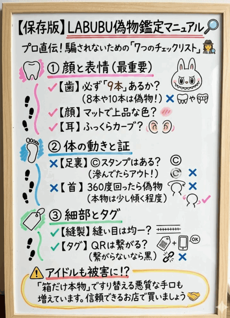 【完全図解】本物（ラブブ） vs 模倣品（ラフフ）｜プロが教える“7つの鑑定術”をわかりやすく説明した図解