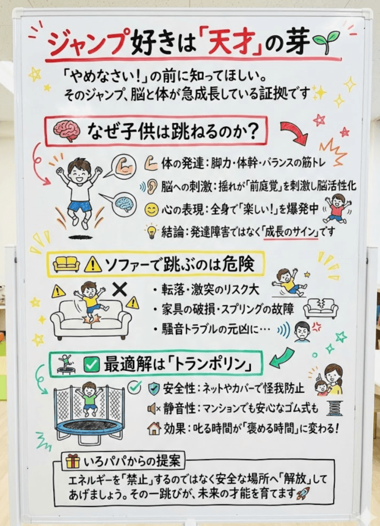 子供のジャンプ好きは発達の証！2歳で毎日跳ねるのはなぜ？効果と安全な遊び方を徹底解説をわかりやすく説明した画像