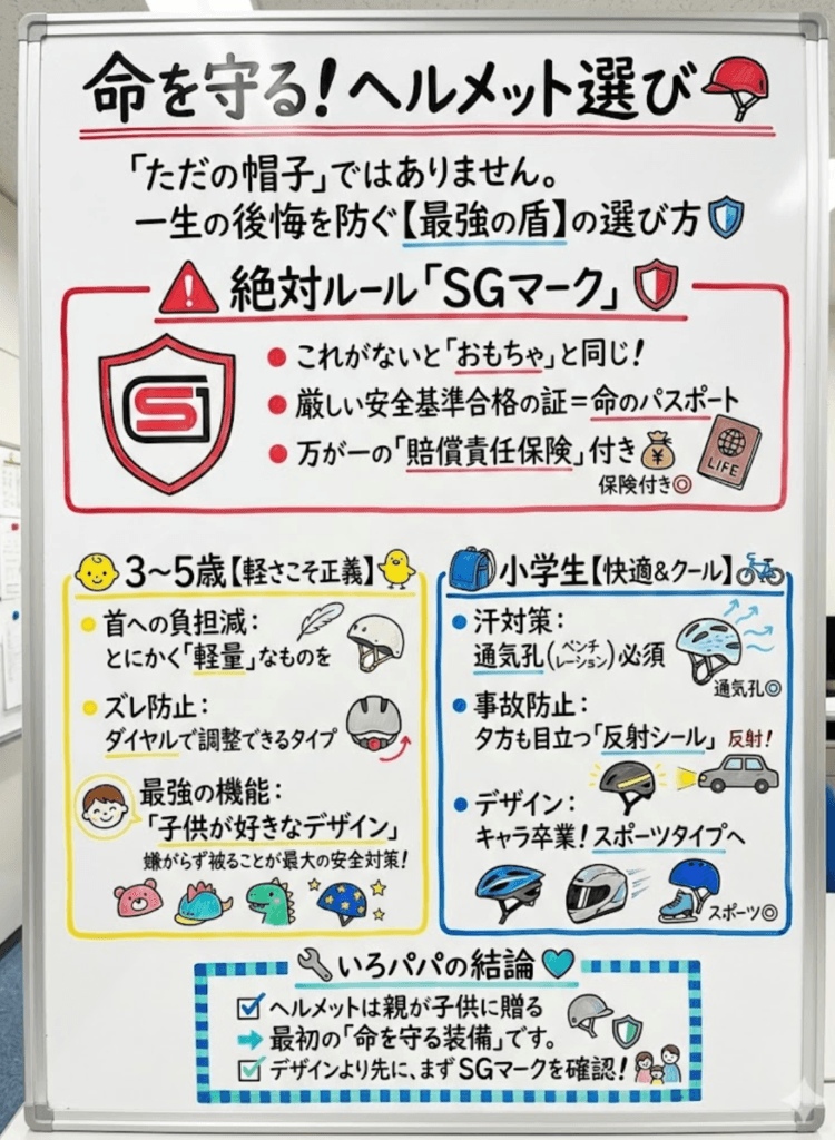 子供用ヘルメットどこで買う?3歳4歳〜小学生まで、命を守る正しい選び方をわかりやすく説明した画像