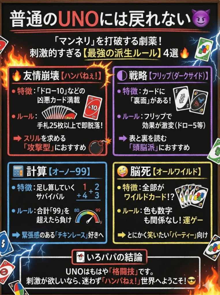 UNOシリーズおすすめ4選!ハンパねぇ面白さ！普通のウノには戻れない最強派生ルールをわかりやすく説明した画像