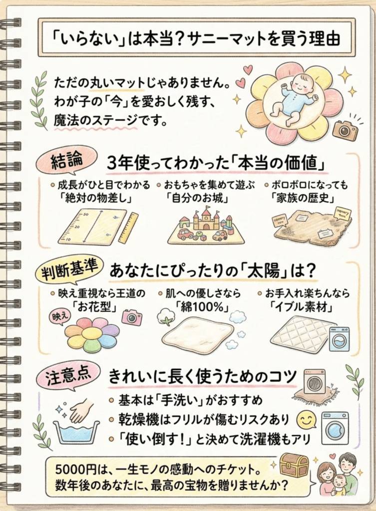 サニーマットはいらない?3年使ってボロボロになった私がそれでも買ってよかったと断言する3つの理由をわかりやすく説明した画像