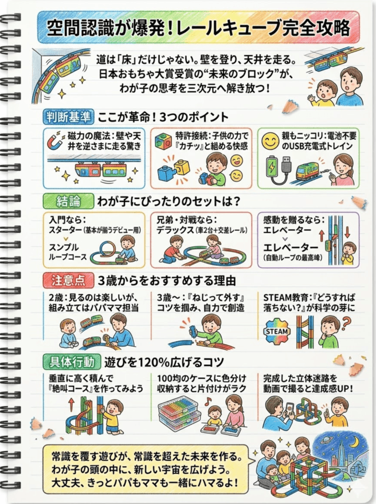 日本おもちゃ大賞のレールキューブは3歳から？口コミ・違いを徹底解説！「空間認識」が爆発する未来のブロックをわかりやすく説明した画像