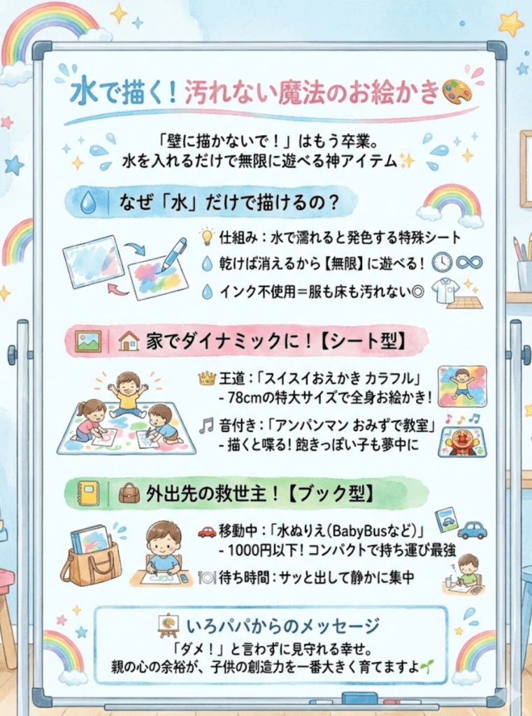 水でお絵かきは汚れないで安全！おすすめシート＆ブック4選｜魔法の原理も解説をわかりやすく説明した画像