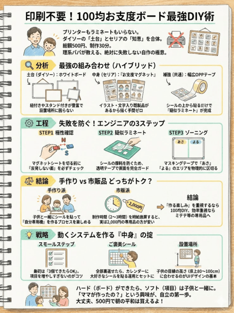 【100均】お支度ボード手作り！ダイソー・セリアで印刷不要？簡単おしゃれな作り方と失敗しないコツをわかりやすく説明した画像