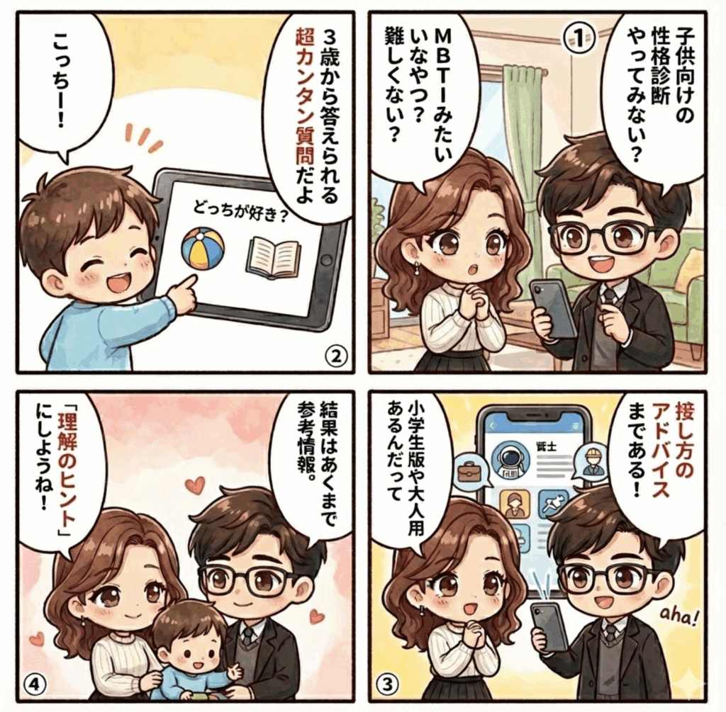 子供向け性格タイプ診断～MBTIや16personalitiesの内容説明4コマ漫画