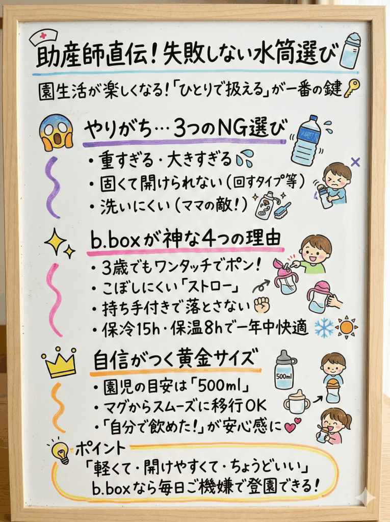 助産師さんも指摘！水筒選びの「NG」とは？の内容をわかりやすく図解した画像