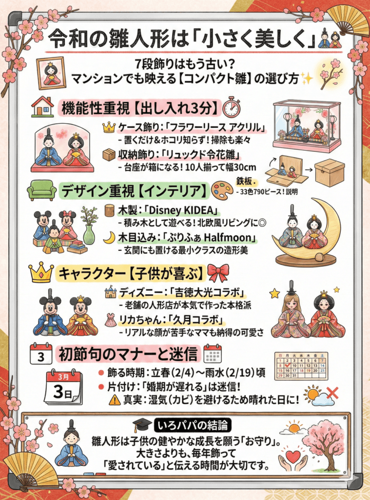 【雛人形】マンション向け「コンパクト・おしゃれ」なおすすめ決定版!収納・飾り方と初節句のマナーをわかりやすく説明した画像