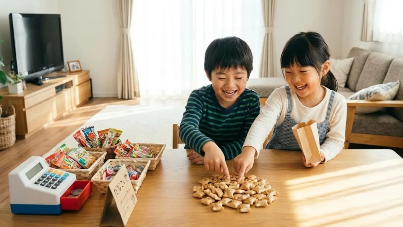 おやつタイムも遊びになる！「コアラのマーチ名前探し」や懐かしい駄菓子屋さんごっこ | おもちゃいろ