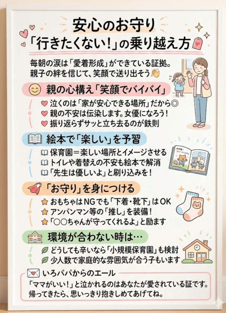 【メンタルケア】「保育園行きたくない！」への備えをわかりやすく説明した画像