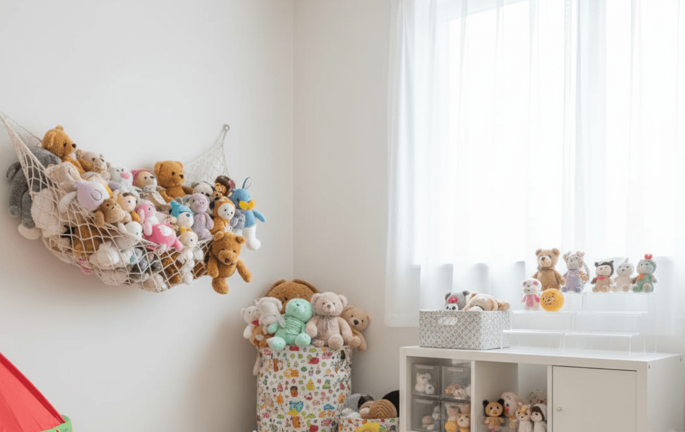 ぬいぐるみ収納アイデア決定版！大量でもスッキリ「ハンモック・筒」＆ニトリ・スリコ活用術