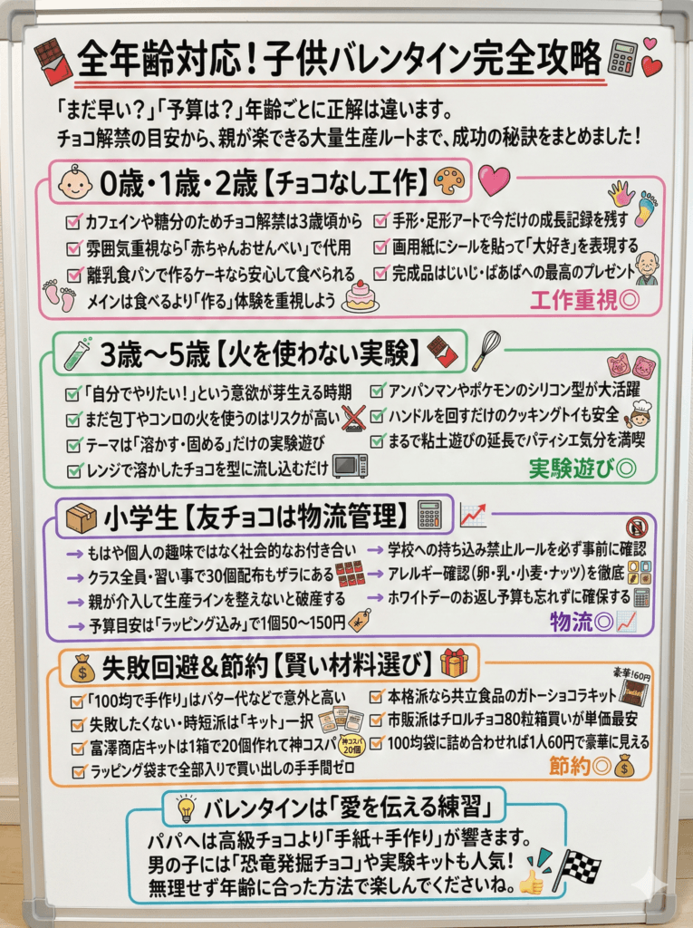 【全年齢】子供と楽しむバレンタイン完全ガイド！0歳・幼児から小学生の手作り・工作・予算まをわかりやすく説明した画像