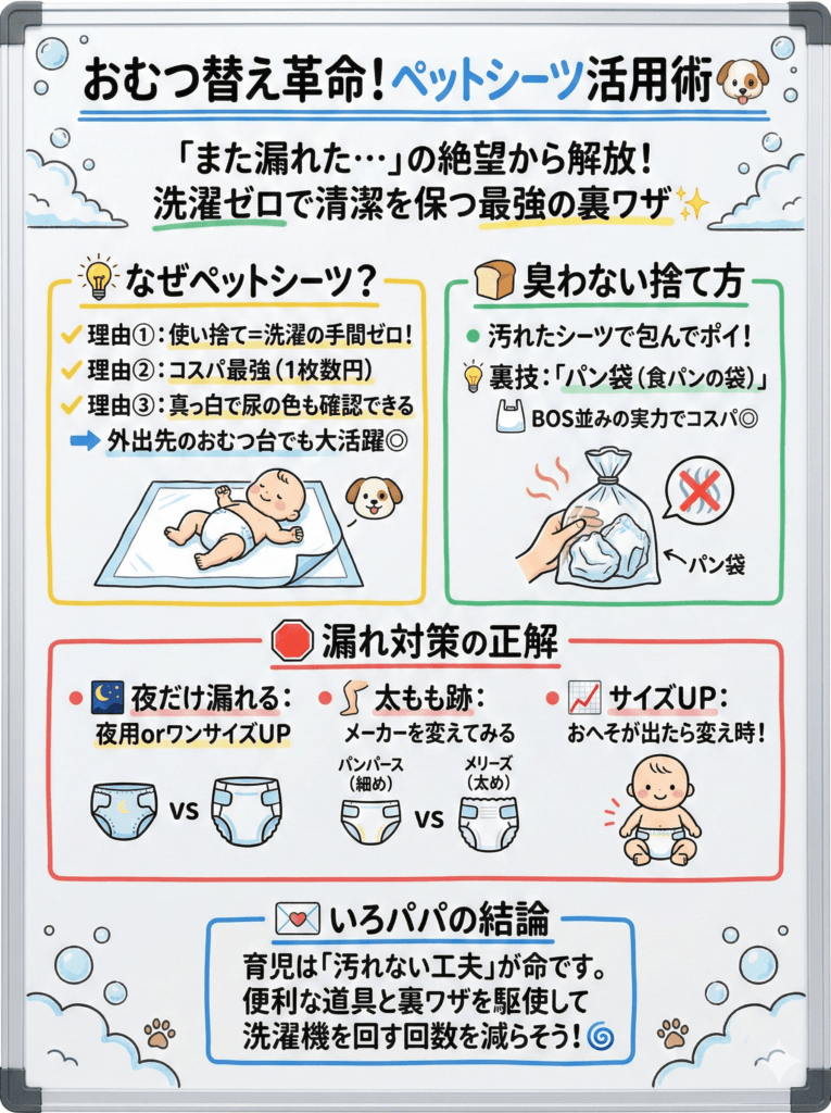 【排泄ケア】おむつ替えの革命｜「ペットシーツ」とおむつの最適解をわかりやすく説明した画像