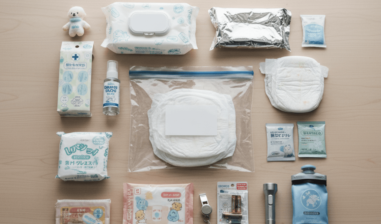 【子供の防災】100均で揃う「赤ちゃん防災セット」リスト！液体ミルク・おむつ圧縮から避難時の靴まで