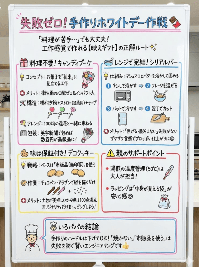 【手作り・工作】料理不要!「キャンディブーケ」で差をつける【簡単レシピ】小学生でも作れる「マシュマロ・クッキー」をわかりやすく説明した画像