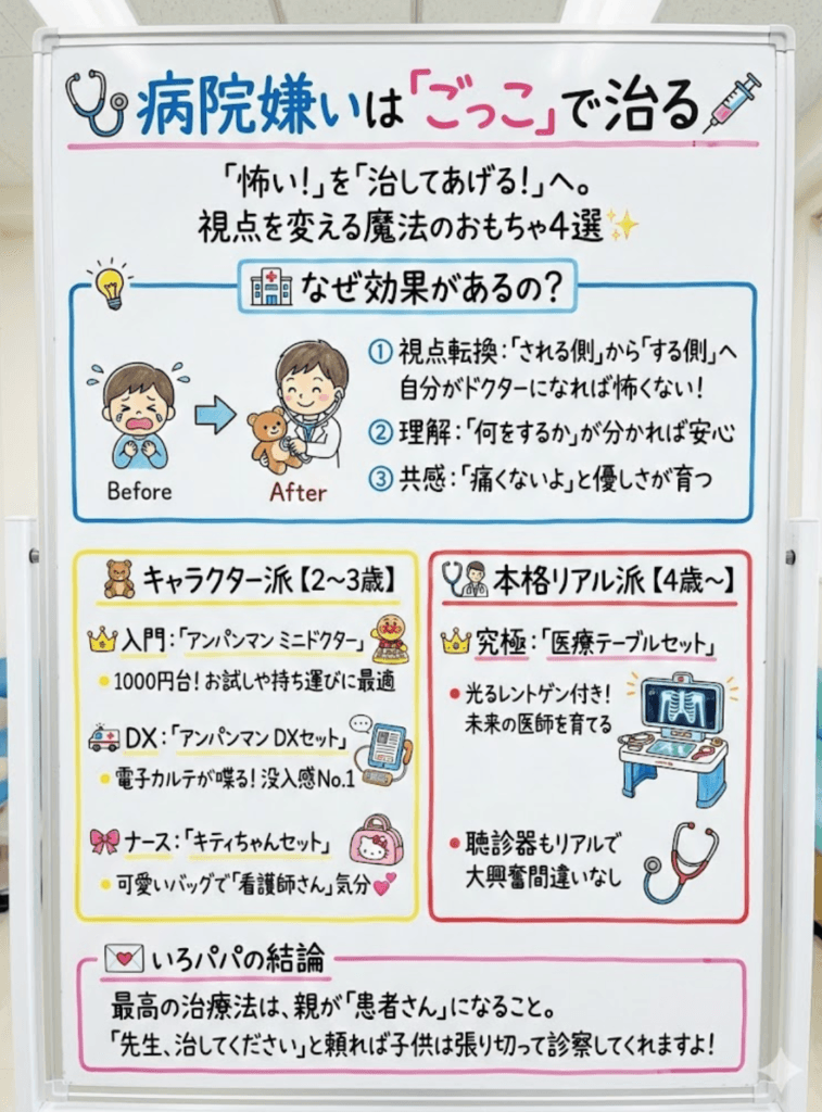 【人気お医者さんごっこおもちゃ】病院嫌いを克服！リアルで本格的なおすすめセットを徹底比較をわかりやすく説明した画像