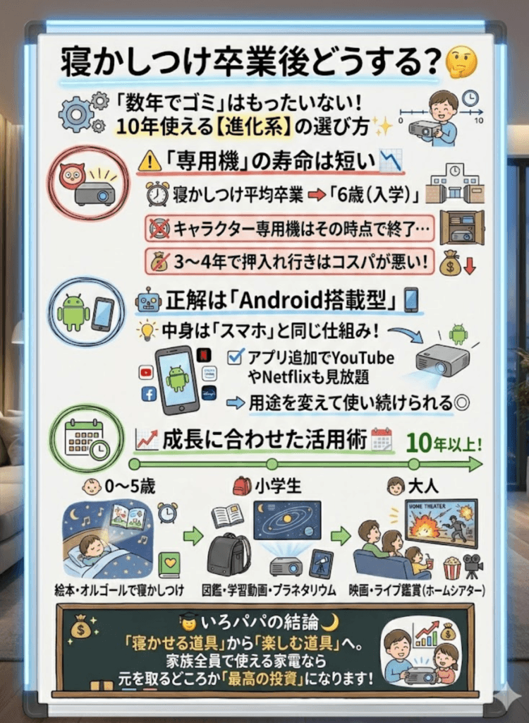 寝かしつけ卒業はいつ？平均年齢と「やめどき」のサインをわかりやすく説明した画像