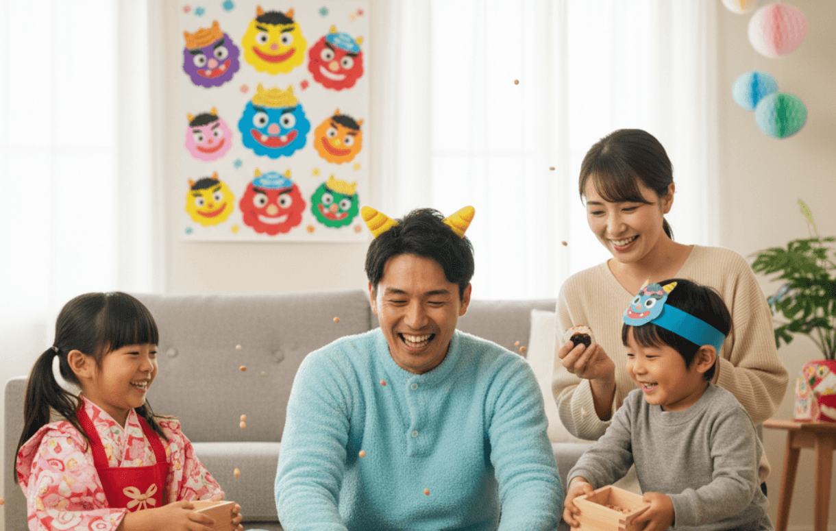 【節分】子供と楽しむ「怖くない」豆まき完全ガイド！100均工作のお面・衣装・誤飲しない代用豆まで