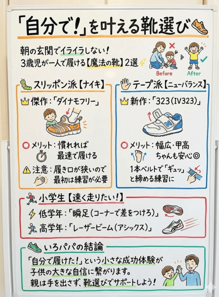 【3歳〜6歳】「自分で履ける」が自信になる！ニューバランス＆ダイナモフリーをわかりやすく説明した画像