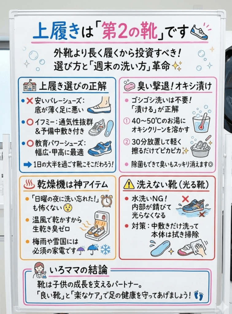【上履き】一日の大半を過ごす「第二の靴」こそ投資すべきをわかりやすく説明した画像
