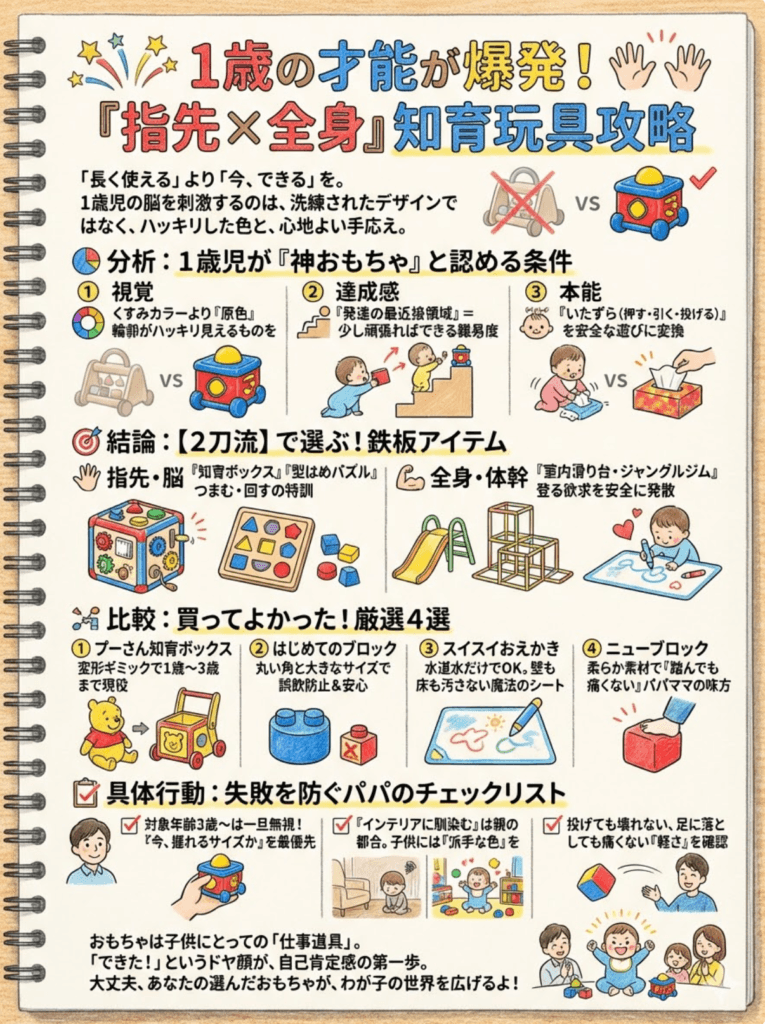 1歳の知育玩具おすすめ厳選!買ってよかった長く遊べるおもちゃ&失敗しない選び方をわかりやすく説明した画像