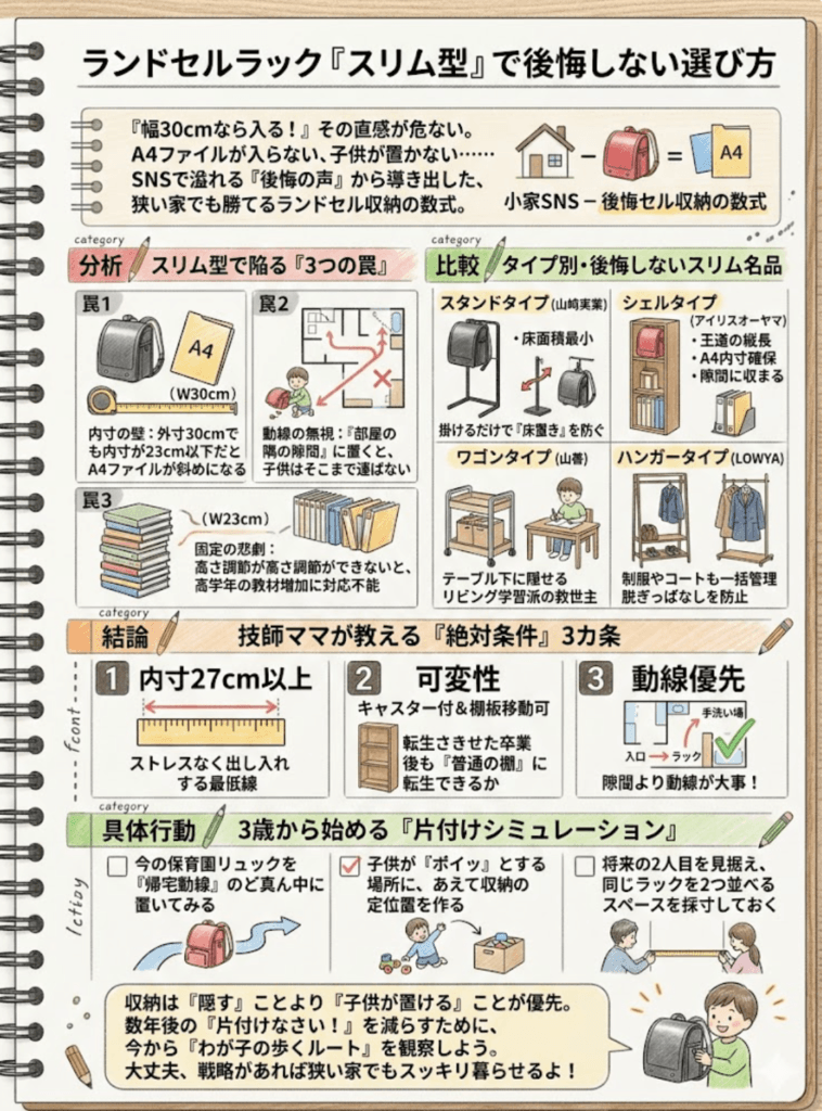 ランドセルラックスリム型は後悔する？3歳児ママが徹底調査した選び方をわかりやすく説明した画像