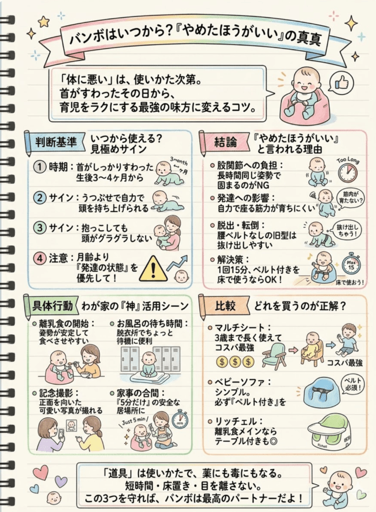 バンボはいつから使える？「やめたほうがいい」と言われる理由と、3歳の息子と使い続けた正直な結論をわかりやすく説明した画像